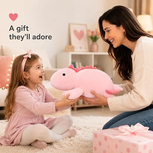 PopMeme 3.5 lb Weighted Stuffed Animal, 24-Inch Pink Dinosaur Plush | Ultra-soft minky fabric with PP cotton and weighted bead filling for a cuddly feel during reading, quiet time and gifting. thumbnail 5