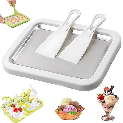 At-Home Rolled Ice Cream Maker Kit, Instant Freeze Plate with 2 Scrapers, DIY Homemade Ice Cream tray, Yogurt, Gelato, Sorbet, Fun Family Activity, Iced Stir Frying Machine (White) - Image 1