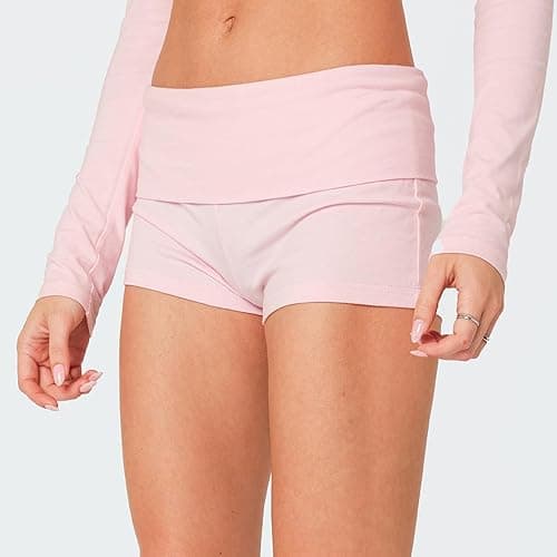 KMBANGI Womens Fold Over Shorts Elastic Waist Y2k Lounge Shorts Foldover Cute Pajama Micro Bottoms Mini Shorts Sleepwear thumbnail 4