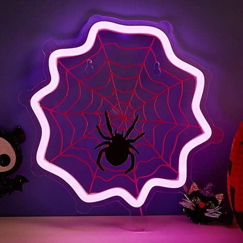 Chi-buy LED Neon Sign For Halloween, USB Powered Neon light Night Light, 3D Wall Art Decor Neon Lamp Neon Signs for Bedroom Living Room Holiday Gift for Children Kids Girl Halloween Neon Custom (pink spider web) - Image 1