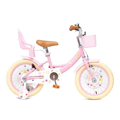 Bixike Girls Bike with Basket for Toddlers and Kids Aged 3-14, 12 14 16 18 Inch with Training Wheels, 20 Inch with Kickstand & Rear Rack, Princess Style Bicycle with Doll Seat & Daisy Prints for Gift thumbnail 2