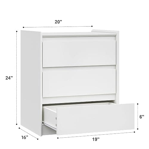 FurniXpress 24" Tall White Nightstand with Charging Station, 3 Drawer Modern Bedside Table with Tray Top, USB & Type-C Ports and AC Outlets for Bedroom or Living Room thumbnail 3