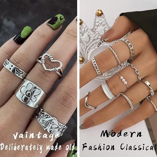 IFKM 36 PC Silver Plated Jewelry Set With 3 Necklace, 12 Bracelet, 7 Ear Cuffs Earring, 14 Knuckle Rings For Women Girls Valentine Anniversary Birthday Friendship Gift thumbnail 5