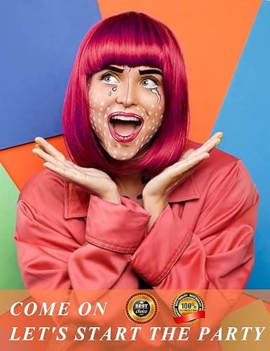 LOHO MAGICA 9 Pack Colored Wigs, Funky Colorful Wigs, Short Bob Hair Wigs, Neon Party Wig, Cosplay Wig with Rimless Heart Shape Sunglasses - One Size for All Women Adults Halloween Costume Night Club thumbnail 7