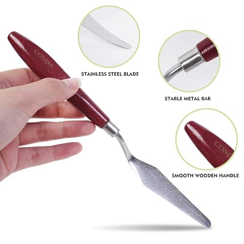 CONDA Palette Knife Painting Stainless Steel Spatula Palette Knife Oil Paint Metal Knives Wood Handle (Red 5 Piece) thumbnail 4