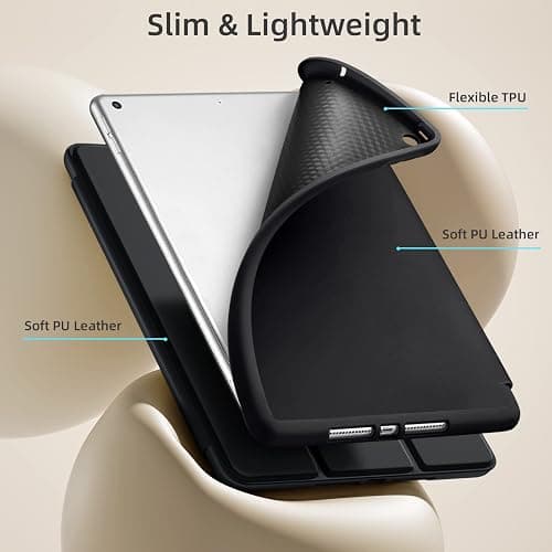 Akkerds Case Compatible with iPad 10.2 Inch 2021/2020/2019, for iPad 9th/8th/7th Generation Case with Pencil Holder, Protective with Soft TPU Back, Auto Sleep/Wake Cover, Black thumbnail 5