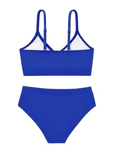 Adarl Girl's 2 Piece Swimsuit Solid Spaghetti Strap Bikini Sets Beach Bathing Suit Swimwear for Teen Girls thumbnail 4