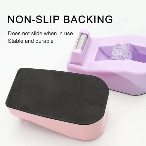 Desktop Tape Dispenser Heavy Duty Desk Accessories Floral Office Tape Dispensers, Weighted Non-Skid Base, Macaron Pink thumbnail 4