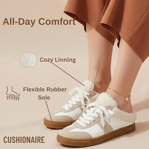 CUSHIONAIRE Blade Women’s Slip On Sneaker Mule – Faux Leather & Suede Backless Sneaker with Memory Foam & Cozy Lining thumbnail 5
