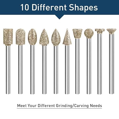 Diamond Grinding Burr Bit Set，20Pcs Rotary Tool Accessories Stone Carving Set with 1/8 inch Shank for Stone Ceramic Glass Carving, Grinding, Polishing, Engraving, Sanding thumbnail 5