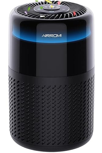 AIRROMI Air Purifier for Bedroom Home,HEPA Filter,Covers Upto 549 Ft²,Quiet 360°intake Air Cleaner with Fragrance ponge for Better Sleep,Night Light,Filters Smoke,Pet Dander,Allergies,Dust,A2005 Black - Black