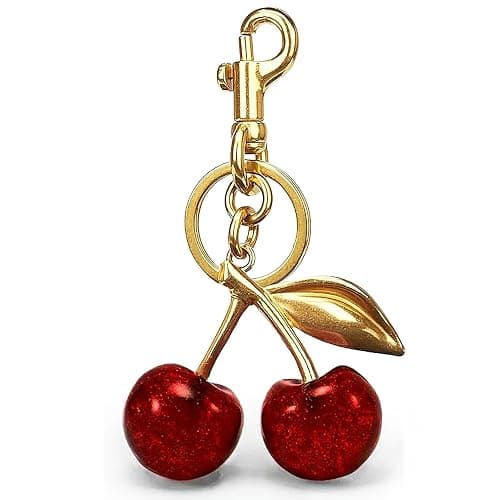 Cherry Keychain Bag Purse Charms For Handbags Cherry Accessories Mothers Day Birthday Ideas, Golden, Small - Image 1