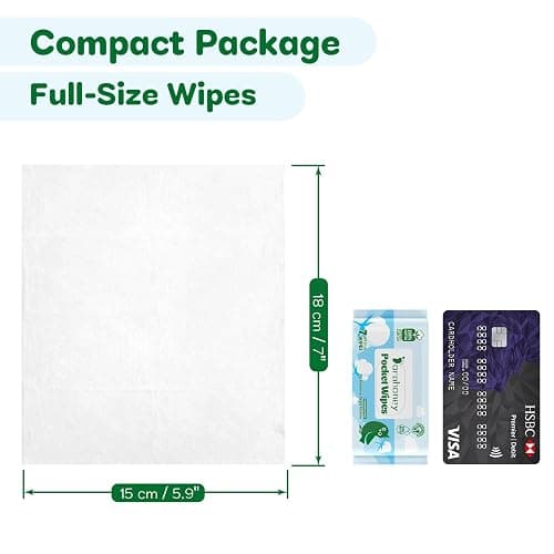 Dorahoney 100% Cotton Travel Wipes for Sensitive Skin, 99% Purified Water Hypoallergenic Mini Wet Wipes, Unscented Pocket Wipes Travel Essentials, 56 Count (8 Packs of 7) thumbnail 7