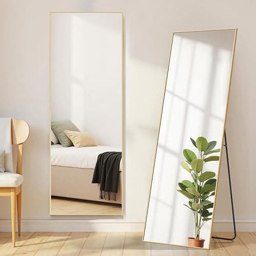 Aidoly Mirror Full Length, Upgraded Body Wall Mirrors with Shatter-Proof Glass, Floor Standing, Hanging or Leaning, Tall Mirror with Stand Aluminum Alloy Frame for Bedroom Cloakroom - Image 1