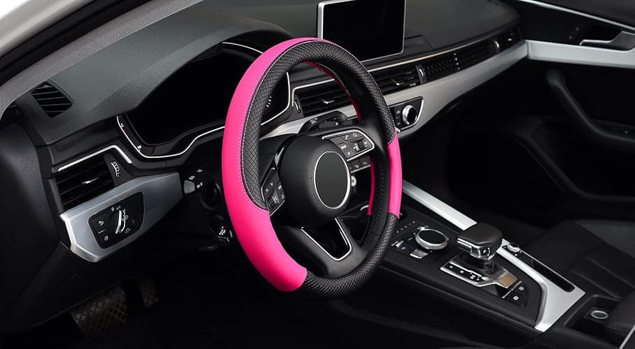 LABBYWAY Steering Wheel Cover, Universal Fit 15 Inch Microfiber Leather Car Wheel Protector, Anti-Slip, Pink thumbnail 4