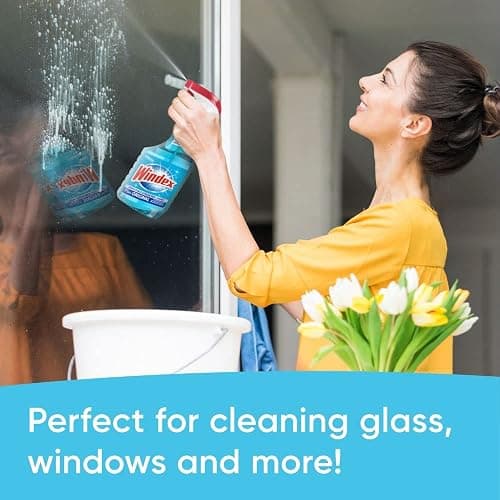 Windex Original Blue Window, Glass and Mirror Cleaner, Removes Fingerprints, Smudges, and Smears, Shine Spray, Bottles Made from 100% Recycled Plastic, 765mL thumbnail 6