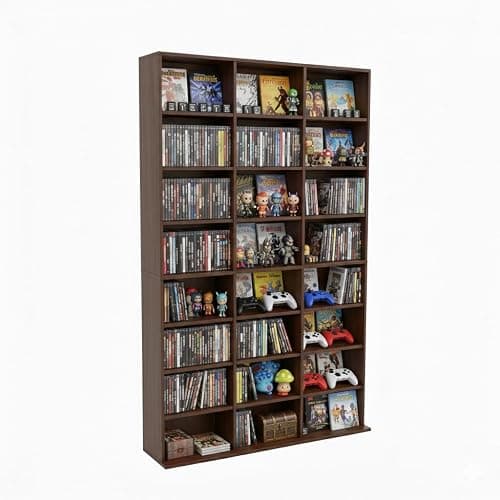 holzart 8-Tier Media Storage Cabinet, Tall Wooden CD DVD Rack Organizer, Freestanding Media Display Shelf Tower for Video Games, Movies, Books and Collectibles, 40" x 64", Rustic Brown Finish - Image 1