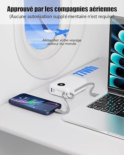 Batterie Externe 20000mAh avec Câble intégré : 35W Power Bank à Charge Rapide pour téléphone Portable, Batterie USB C (Input & Output), Chargeur Portable avec 4 Sorties et 2 entrées- Blanc - blanc thumbnail 5