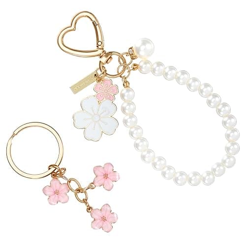 PEOVLVN Cute Keychains for Women, Flowers Charms Car Key Chain Pearl Keychain Wristlet Keyring Gifts for Women Girls Purse Bag Backpack Accessories thumbnail 8