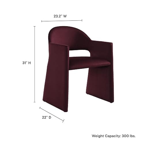 Modway Talia Performance Velvet Dining Armchair in Mulberry - Modern Curved Dining Chair with Open-Back - Stain-Resistant Velvet Barrel Chair - Living Room Accent Chair with Arms thumbnail 2