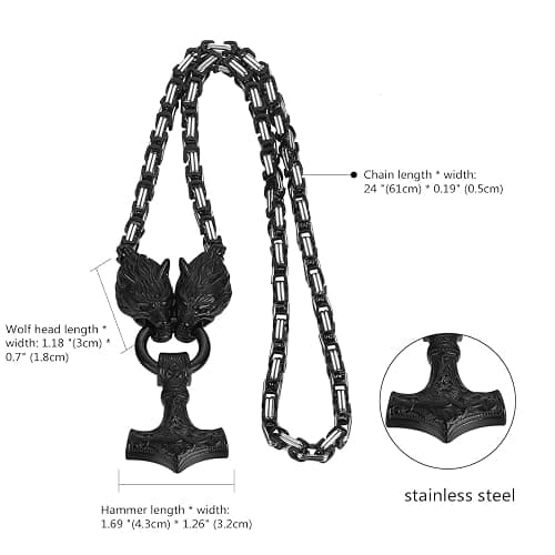 OIDEA Viking Mjolnir Necklace for Men with Wolf Head King Chain, Stainless Steel Viking Amulet Thors Hammer Necklace Pendant Norse Pagan Jewelry thumbnail 5