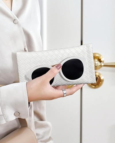 First-zgel 4 Pcs Squeeze Top Sunglass Case with Cleaning Cloth, Soft Leather Eyeglass Case Portable Sunglasses Pouch thumbnail 5