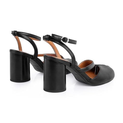 perixir Black Tabi Shoes Heeled Sandals with Block Heel Elegant Closed Split Toe Slingback Heels with Ankle Strap Retro Strappy 3.27-inch High Heel for Office Dance Evening - 8.5 - Black thumbnail 5