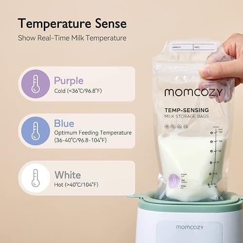 Momcozy Breastmilk Storing Bags, Temp-Sensing Discoloration Milk Storing Bags for Breastfeeding, Disposable Milk Storage Bag with 6 Ounce Self Standing, No-Leak Milk Freezer Storage Pouches, 120pcs thumbnail 2