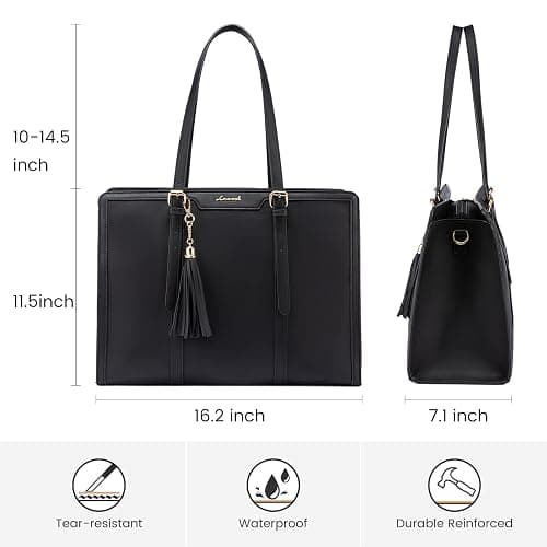 LOVEVOOK Laptop Bag for Women 15.6 inch Lightweight PU Laptop Tote Bag, Large Capacity Computer bag with Clutch Purse for Business, Work, Office, Travel, School,Casual(Black & Leather) thumbnail 4