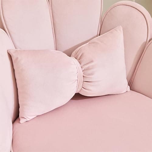 VINGLI Petal Makeup Vanity Chair with Back,Flower Cute Girls Desk Chair Comfy No Wheels,Modern Dining Chair,Small Accent Chair with Adustable Gold Legs&Bow Pillow for Home Office,Bedroom,Velvet,Pink thumbnail 8