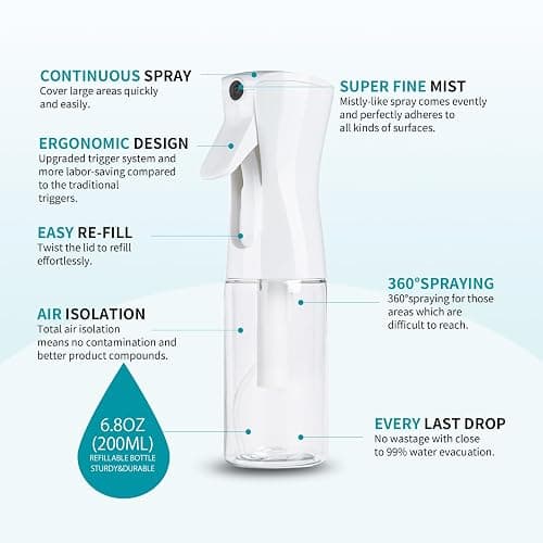 TANSHINE Continuous Hair Plant Mister Spray Bottle Fine Empty Small Mist Spray Bottles Mist Sprayer Water Alcohol Cleaning Spray Mist Bottle for Curly Hair Styling Products,Plants, 200ml,Clear thumbnail 2