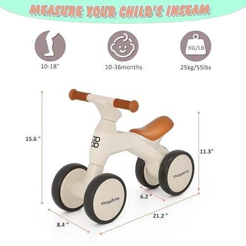 Maydolly Baby Balance Bike, Toddler Balance Bike for 1 Year Old Boys Girls, 4 Wheels Toddler Bike, First Birthday Gifts for 10-36 Month (White) - White thumbnail 6