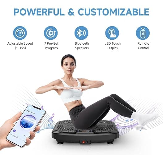 Taevno Vibration Plate Exercise Machine,Vibration Plate Machine 199 Adjustable Speed,Vibrating Plate Exercise Machine Automatic Mode P1-P7,Vibration Platform with LED & Bluetooth 450 Lbs Capacity thumbnail 4