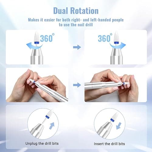 Denabuty Nagelfräser Kabellos, Elektrische Nagelfeile Professionelle 2 in 1 Fräser für Gelnägel Acrylnägel mit Nagel UV LED Lampe, Maniküre und Pediküre Set Nail Drill 35000 U/Min Silber thumbnail 7