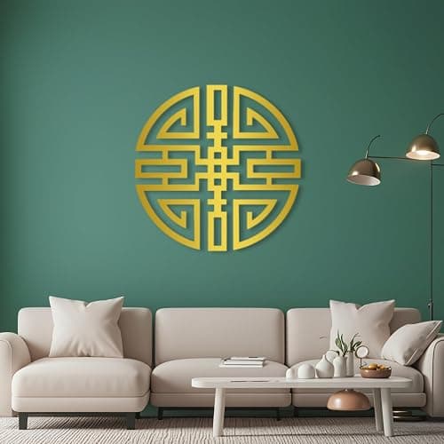 Wealth Attraction Metal Wall Art, Feng Shui Metal Wall Decor, Geometrical Metal Wall Decor, Wealth Attraction Wall Hanging, Chinese Wall Art Decor, Housewarming Gift, Wall Decor for Bedroom (Gold, 28 x 28 in / 70 x 70 cm) - Image 1