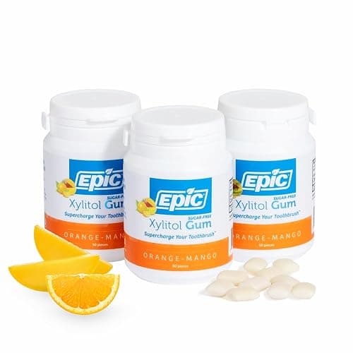 Epic 100% Xylitol Orange Mango Chewing Gum - Sugar Free, Aspartame Free Dental Gum - Supports Oral Health & Fresh Breath - 50 Pieces (Pack of 3) - Image 1