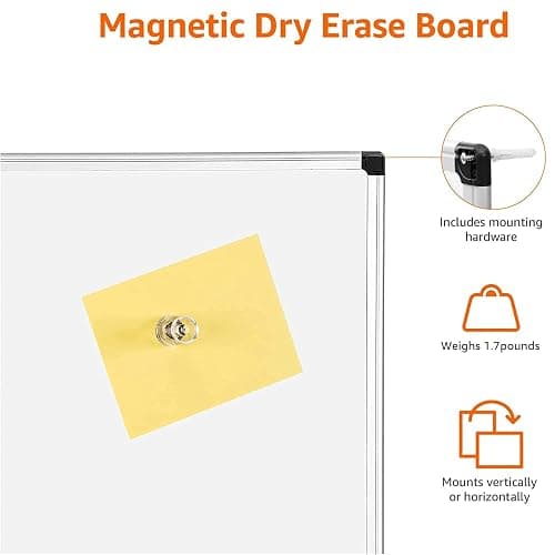 Amazon Basics Magnetic Dry Erase Whiteboard, 24" x 18", Aluminum Frame, Silver/White, Presentation Board for Writing Notes thumbnail 5