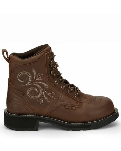 Justin Katerina 6" Steel Toe Waterproof Work Boot - Women's Lace-Up, Floral Stitch, J-Flex Comfort, Durable Leather Exterior thumbnail 2