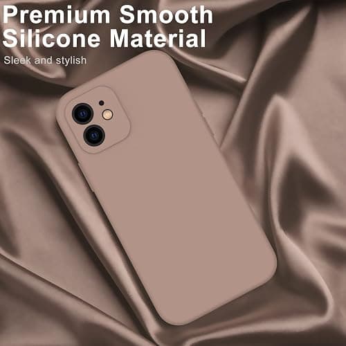 DEENAKIN Compatible with iPhone 12 Silicone Case with Screen Protector,Enhance Camera Protection,Soft Flexible Slim Fit Protective Phone Cover 6.1" for Women Girls Light Brown thumbnail 3