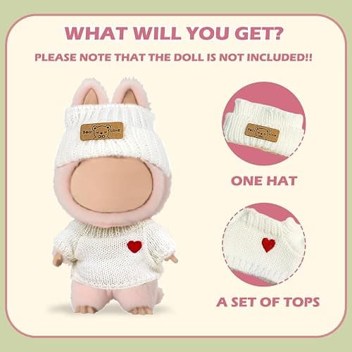 EUPSIIU 2 Pack Doll Outfits, 17CM Black & White Heart-themed Doll Outfit for Clothing with Hat, Cute Dress-Up Set for Plush Dolls & Dolls Accessories (Black,White) thumbnail 4