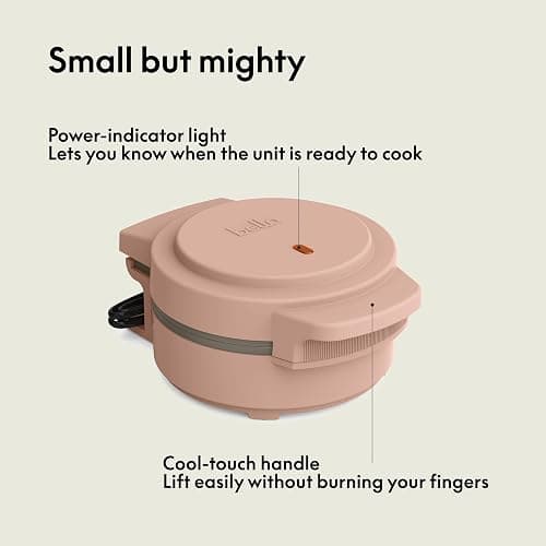 bella Snack-n-Store Mini Waffle Maker, EverGood™ Ceramic Nonstick Coating, Cord Wrap, Ready Indicator Light & Cool Touch Handles, Stackable Design & Customizable Plates, 400 Watt, Blossom thumbnail 3