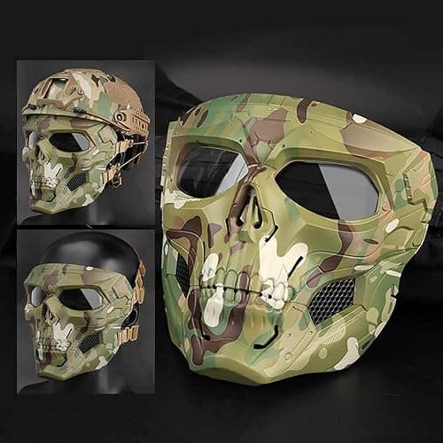 AOUTACC Airsoft Mask Skeleton Mask with Goggles, Full Face Protective Adjustable Tactical Mask for Halloween Party Paintball Game Cosplay Outdoor Activities(Camo Green) thumbnail 2