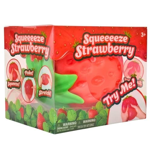Sunny Days Entertainment Strawberry Squishy - Jumbo Stress Ball - Ages 3+ | Thermoplastic Rubber TPR, 5.75 x 5 x 5 in, Extra Large Size, Red Color, Fruit Theme, 0.9 lb Weight, Small Parts Warning thumbnail 7