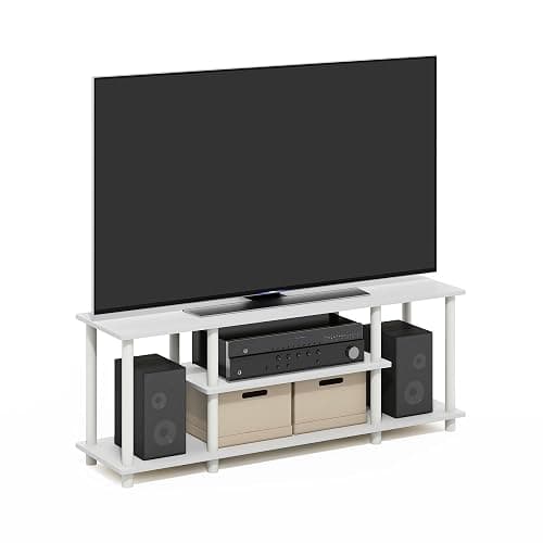 Furinno Turn-N-Tube TV Stand, 3-Tier Open Frame Rectangular Entertainment Center with Storage Shelf, TV Console for TV up to 50 Inch, Toolless Assembly, for Living Room, Bedroom, White - Image 1