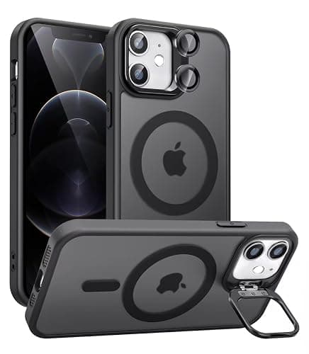 Norllben Magnetic for iPhone 12 Mini Case with Stand, Compatible with Magsafe, Military Protection & Camera Lens Protector Translucent Matte Case,Black - Image 1