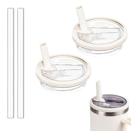 Stanley Lid Replacement 2 Pack 40 oz with Leak Proof and Flip Straw Lid, Cup Accessories, Perfect for Travel, Fitness, and Daily Use, Beige - Image 1