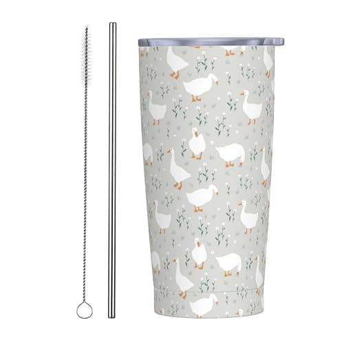 JASROTAO Cute Goose Flowers Tumblers, Goose Floral 20oz Stainless Steel Insulated Travel Tumblers,Travel Coffee Mug with Lid and Straw Cups Gifts for Women Men - Image 1