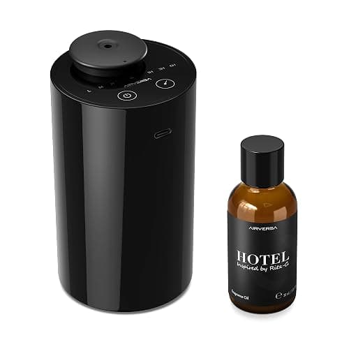 Waterless Essential Oil Diffuser Starter Kit with 30mL Hotel Scent Fragrance Oil Inspired by Ritz-C., Battery Operated Mini Scent Air Machine Portable Diffuser for Home Car Office, Black AN6 - Image 1