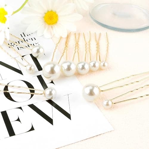 Dayofun 18 Pieces Wedding Pearl Hair Pins, U Pearl Shaped Hair Accessories for Brides Bridesmaids Women, Gold thumbnail 3