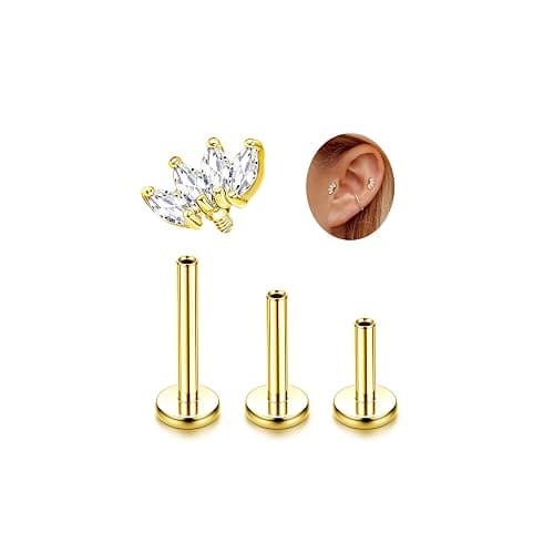 LOLIAS 16G G23 Titanium Tragus Conch Helix Piercing Jewelry 6mm 8mm 10mm - Internally Threaded Flat Back Stud Cartilage Earrings Hypoallergenic Forward Earlobe Labret Tragus Piercing Jewelry - Image 1